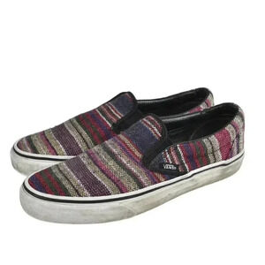 Vans Multi Colored Striped Fabric Loafer Slip On Shoes Men 7 Women 8.5